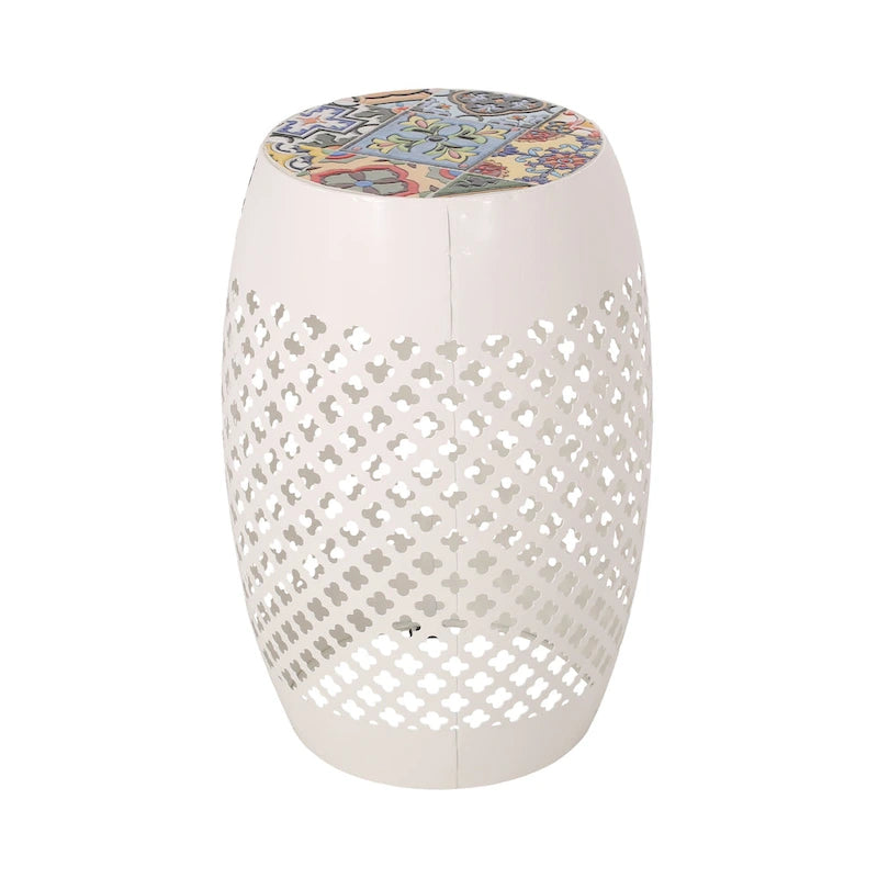 Table d'appoint en fer de 18 pouces avec plateau mosaïque de style sud-ouest pour patio extérieur
