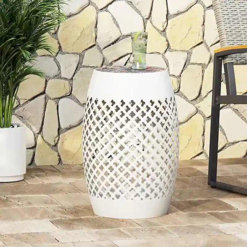 Table d'appoint en fer de 18 pouces avec plateau mosaïque de style sud-ouest pour patio extérieur