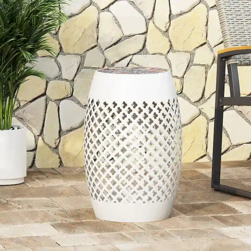 Table d'appoint en fer de 18 pouces avec plateau mosaïque de style sud-ouest pour patio extérieur