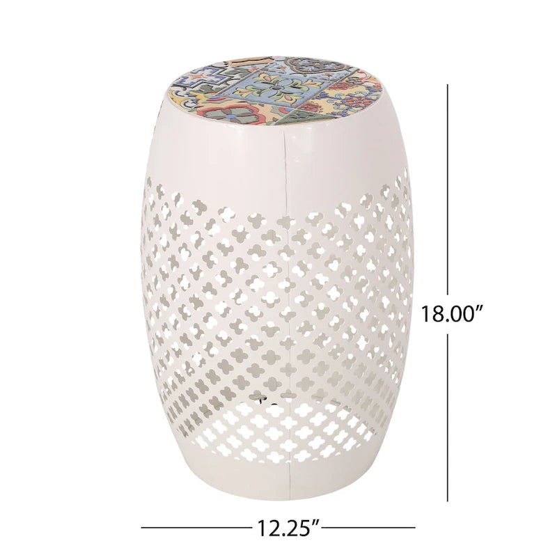 Table d'appoint en fer de 18 pouces avec plateau mosaïque de style sud-ouest pour patio extérieur