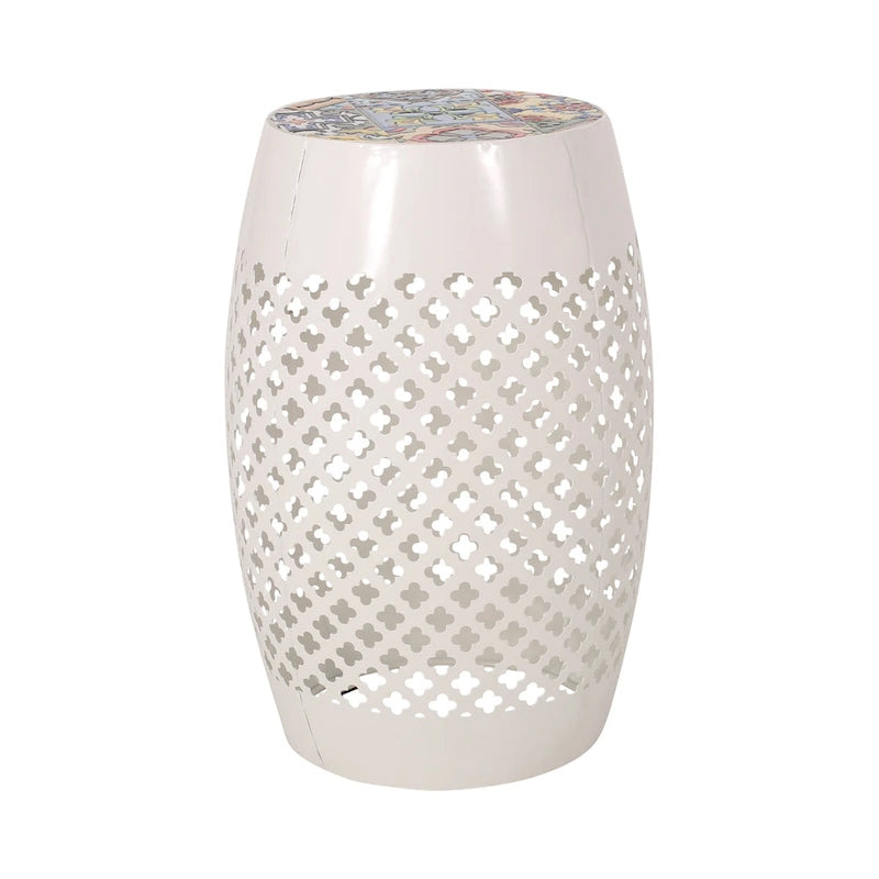 Table d'appoint en fer de 18 pouces avec plateau mosaïque de style sud-ouest pour patio extérieur