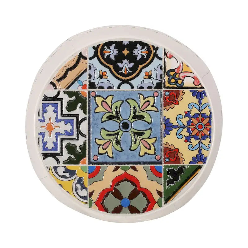 Table d'appoint en fer de 18 pouces avec plateau mosaïque de style sud-ouest pour patio extérieur