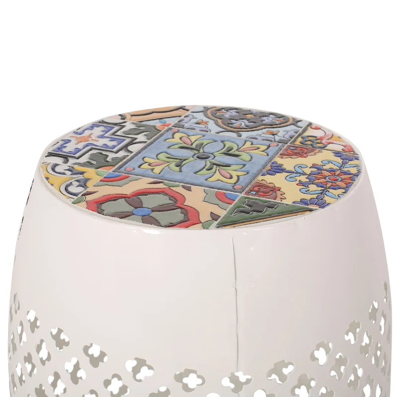 Table d'appoint en fer de 18 pouces avec plateau mosaïque de style sud-ouest pour patio extérieur