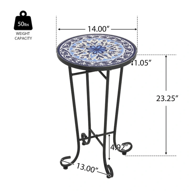 Table d'appoint de patio, bleu et noir