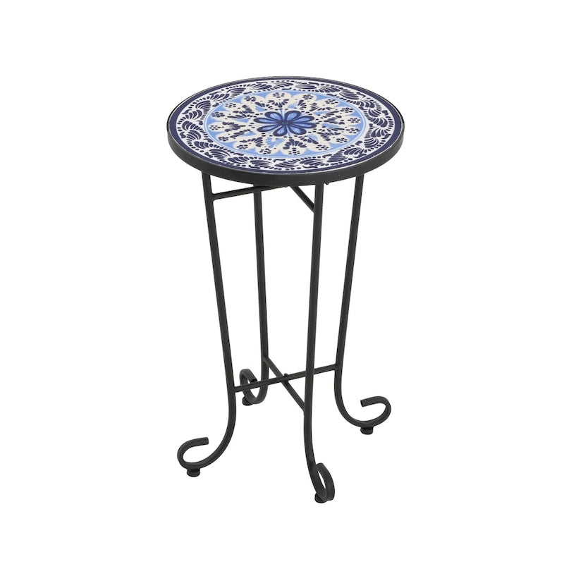Table d'appoint de patio, bleu et noir