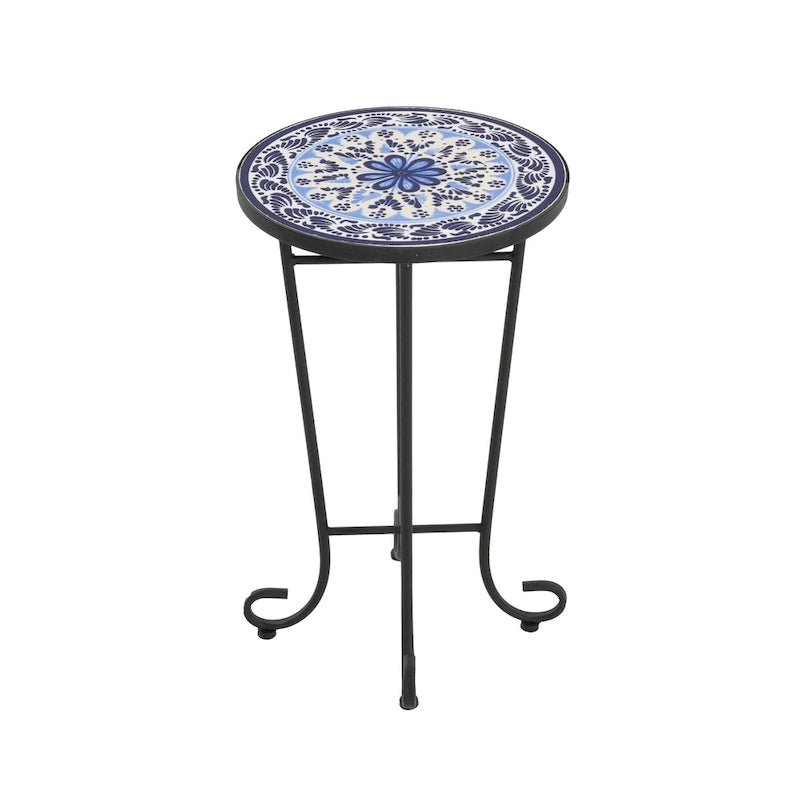 Table d'appoint de patio, bleu et noir