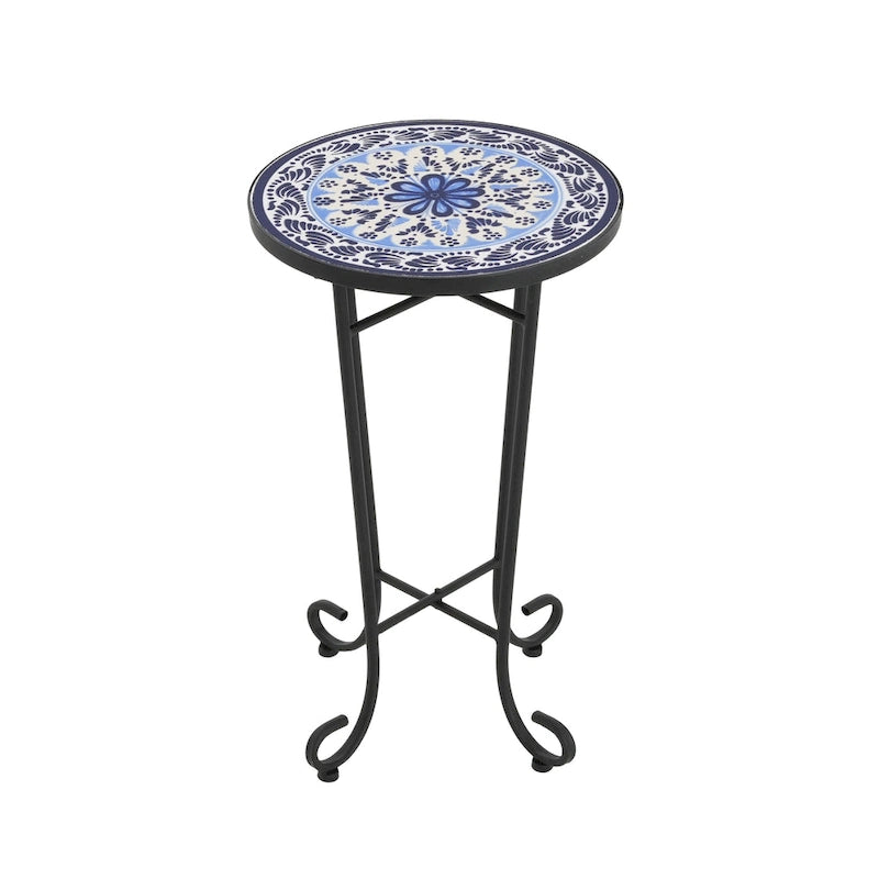 Table d'appoint de patio, bleu et noir