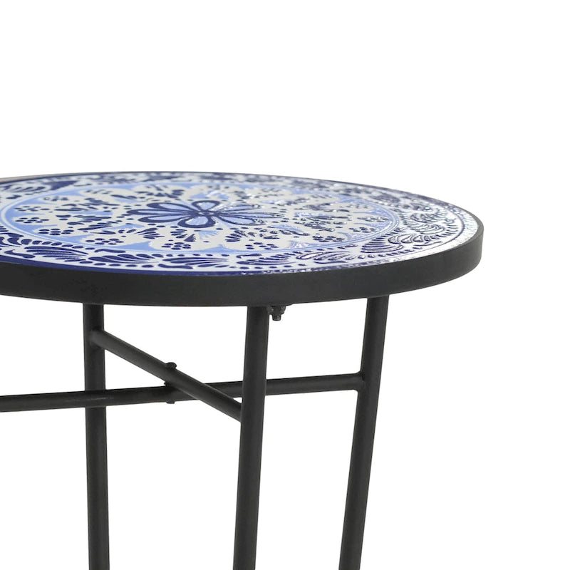 Table d'appoint de patio, bleu et noir