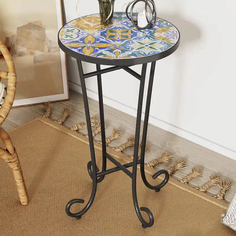 Table d'appoint de patio, bleu et noir