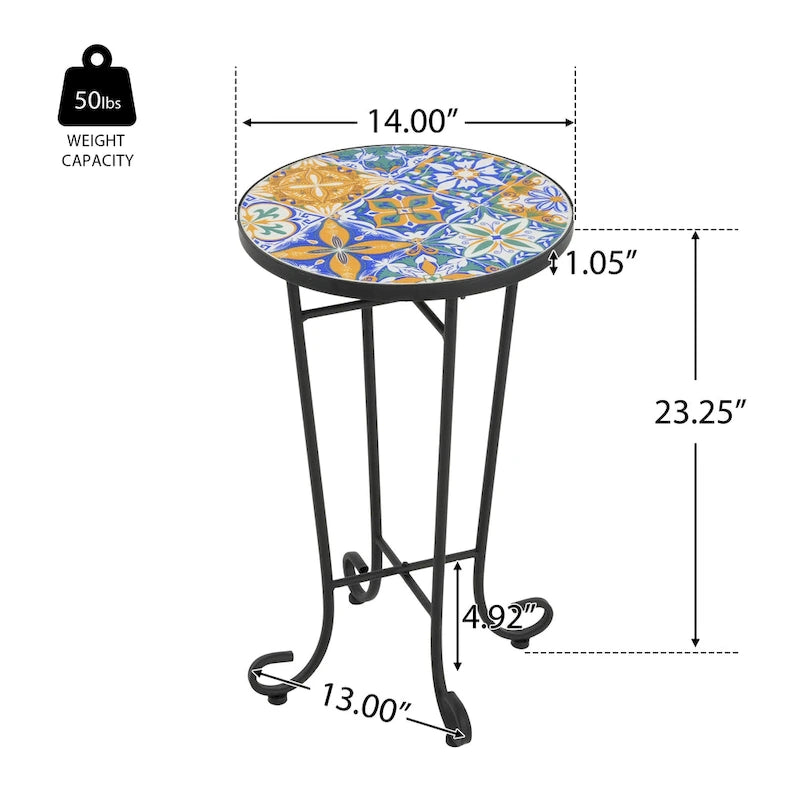 Table d'appoint de patio, bleu et noir