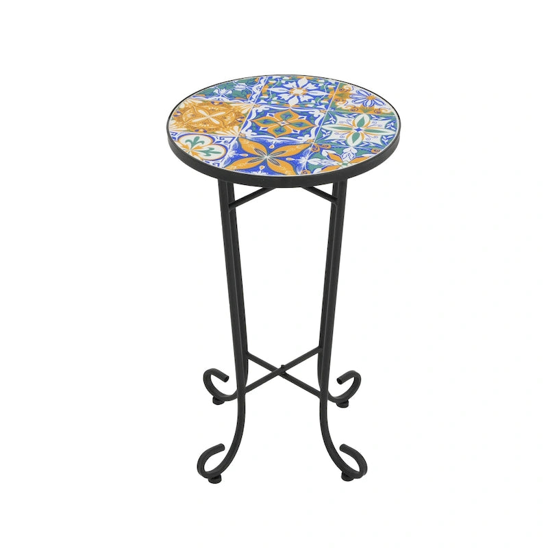 Table d'appoint de patio, bleu et noir