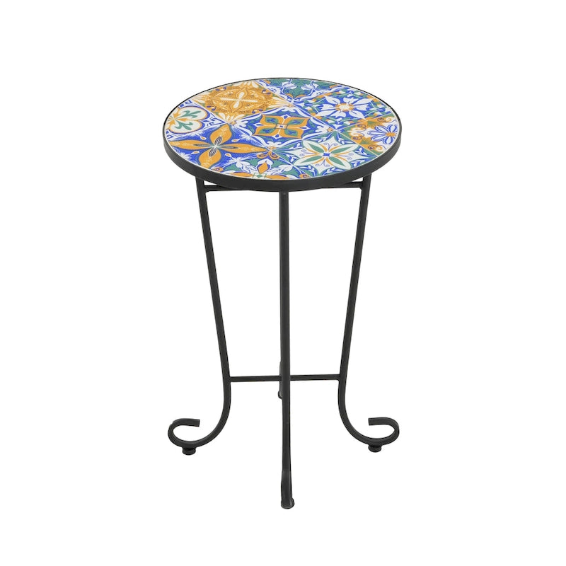 Table d'appoint de patio, bleu et noir