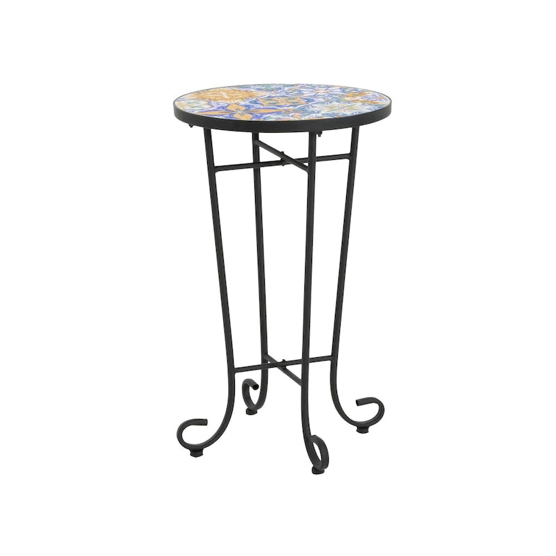 Table d'appoint de patio, bleu et noir