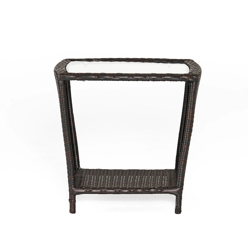 Table d'appoint en rotin 50 cm avec plateau en verre Rangement extérieur en osier