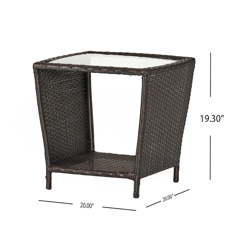 Table d'appoint en rotin 50 cm avec plateau en verre Rangement extérieur en osier
