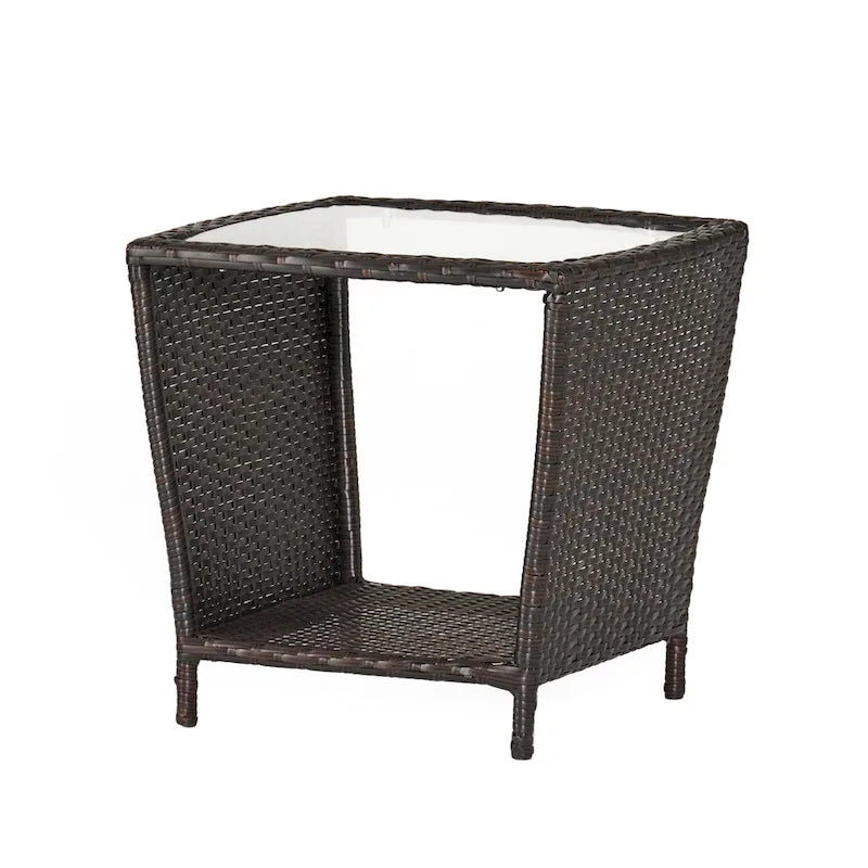 Table d'appoint en rotin 50 cm avec plateau en verre Rangement extérieur en osier