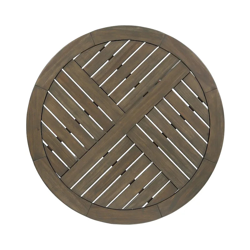 Table de bistro ronde rustique en bois d'acacia gris de 27,5 pouces avec plateau à lattes pour l'extérieur