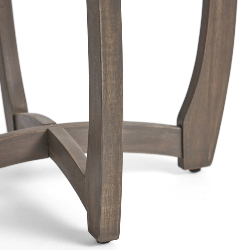 Table de bistro ronde rustique en bois d'acacia gris de 27,5 pouces avec plateau à lattes pour l'extérieur