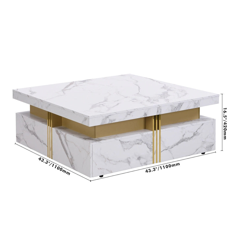 Tables basses avec 4 tiroirs de rangement Table basse carrée au design moderne pour salon, bureau, chambre à coucher