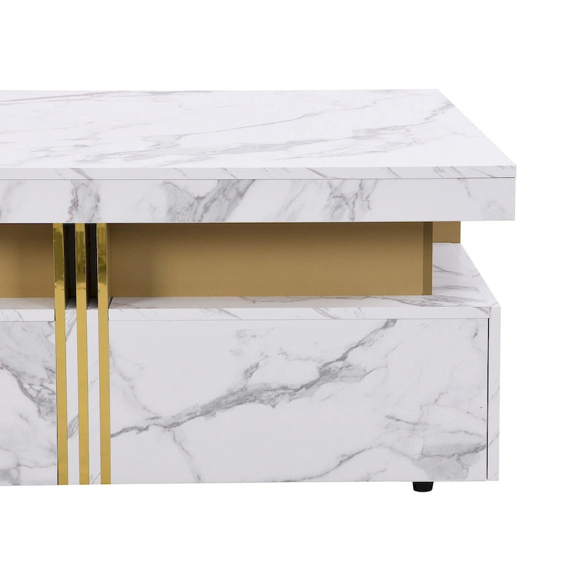 Tables basses avec 4 tiroirs de rangement Table basse carrée au design moderne pour salon, bureau, chambre à coucher
