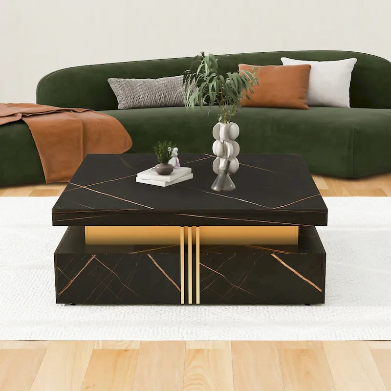 Tables basses avec 4 tiroirs de rangement Table basse carrée au design moderne pour salon, bureau, chambre à coucher