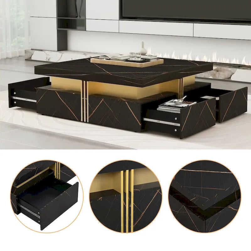 Tables basses avec 4 tiroirs de rangement Table basse carrée au design moderne pour salon, bureau, chambre à coucher