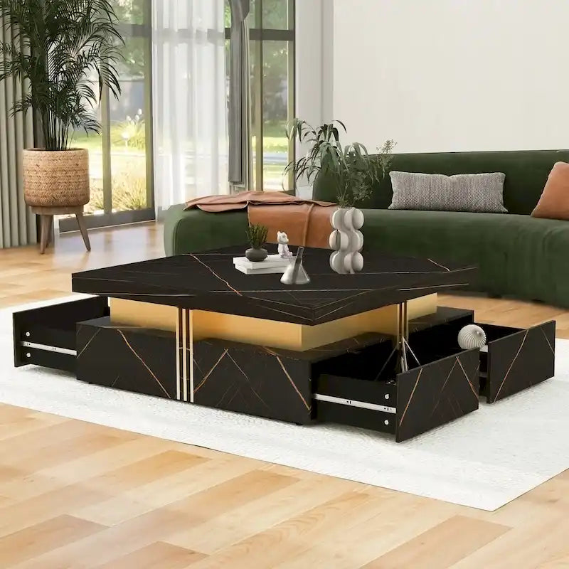 Tables basses avec 4 tiroirs de rangement Table basse carrée au design moderne pour salon, bureau, chambre à coucher