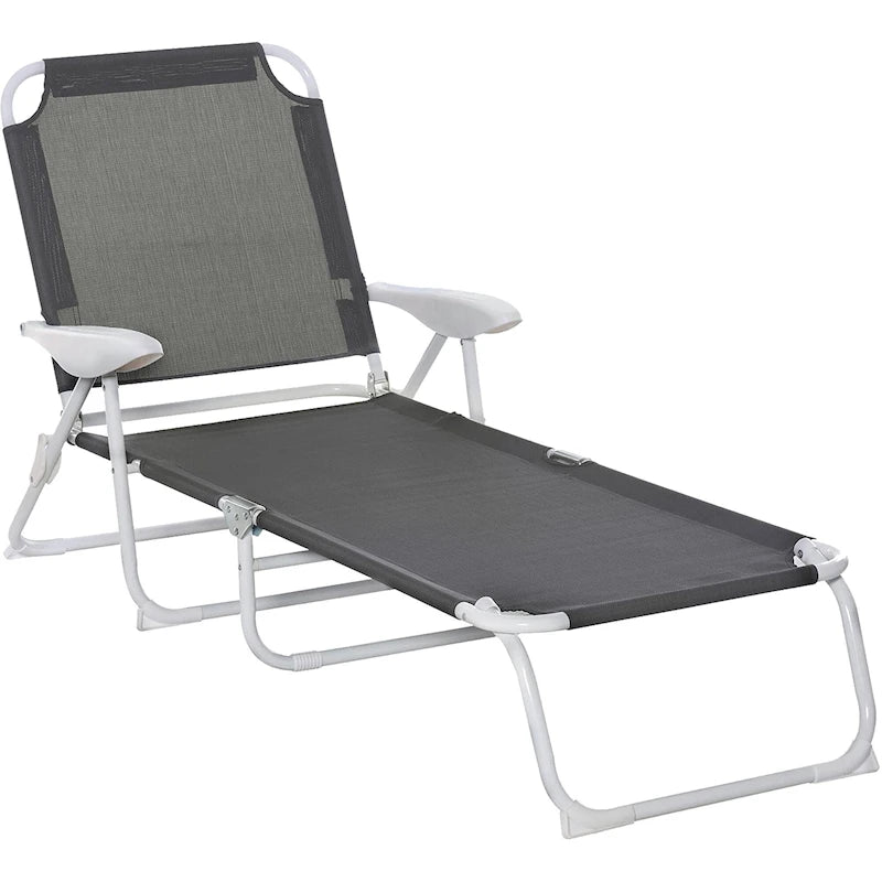Chaise longue pliante d'extérieur, dossier inclinable 4 positions, accoudoirs, structure en métal et tissu en maille pour plage, jardin, terrasse