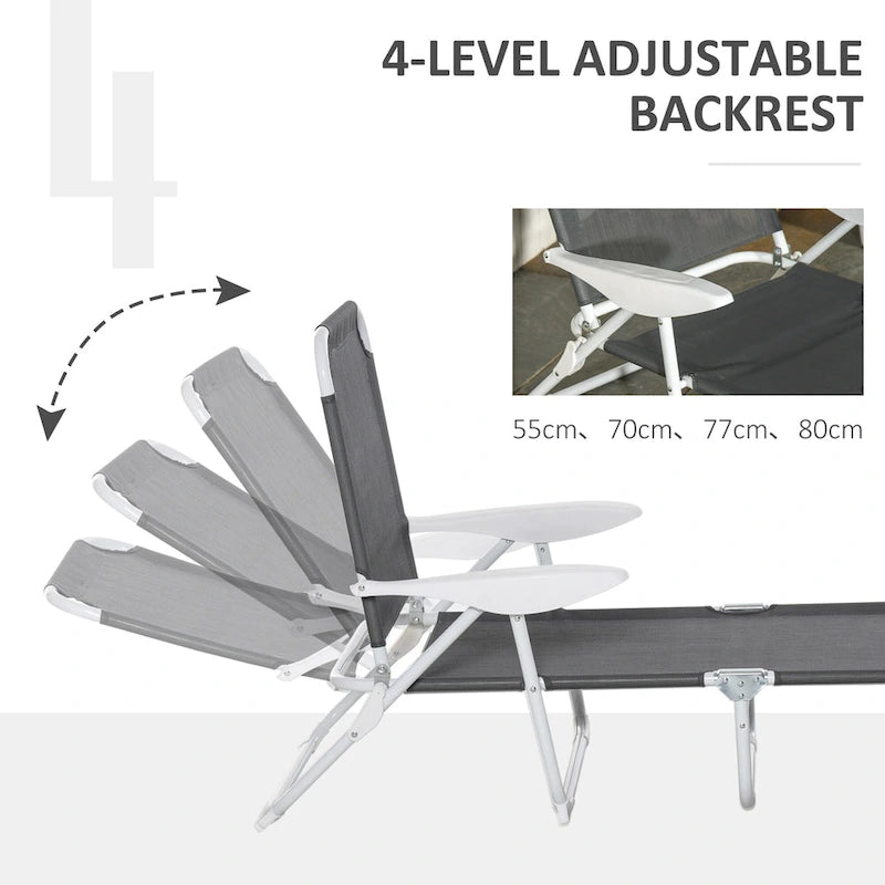 Chaise longue pliante d'extérieur, dossier inclinable 4 positions, accoudoirs, structure en métal et tissu en maille pour plage, jardin, terrasse