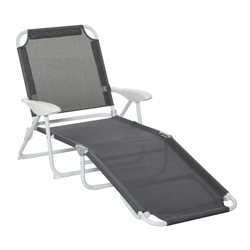 Chaise longue pliante d'extérieur, dossier inclinable 4 positions, accoudoirs, structure en métal et tissu en maille pour plage, jardin, terrasse
