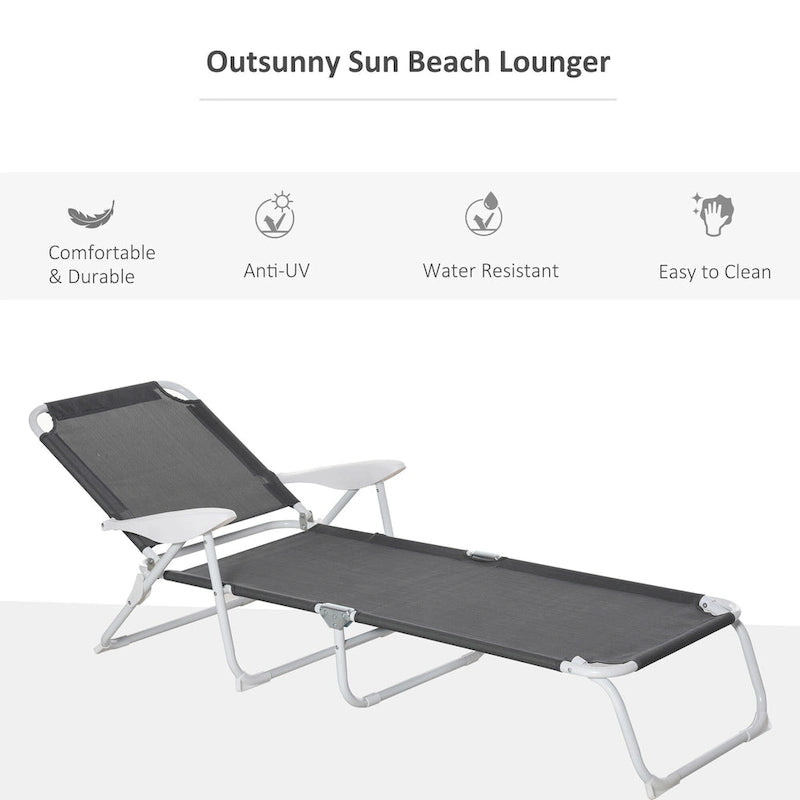 Chaise longue pliante d'extérieur, dossier inclinable 4 positions, accoudoirs, structure en métal et tissu en maille pour plage, jardin, terrasse