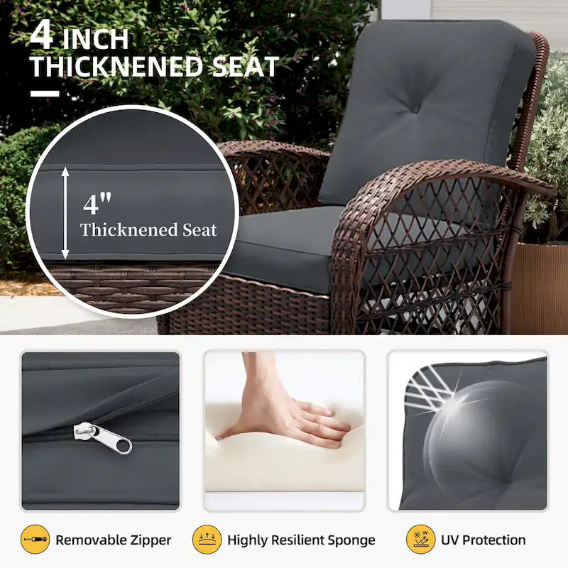 Ensemble de 4 fauteuils à bascule et pivotants d'extérieur en osier UPHA avec coussins