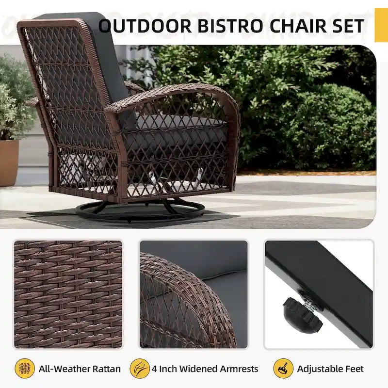 Ensemble de 4 fauteuils à bascule et pivotants d'extérieur en osier UPHA avec coussins