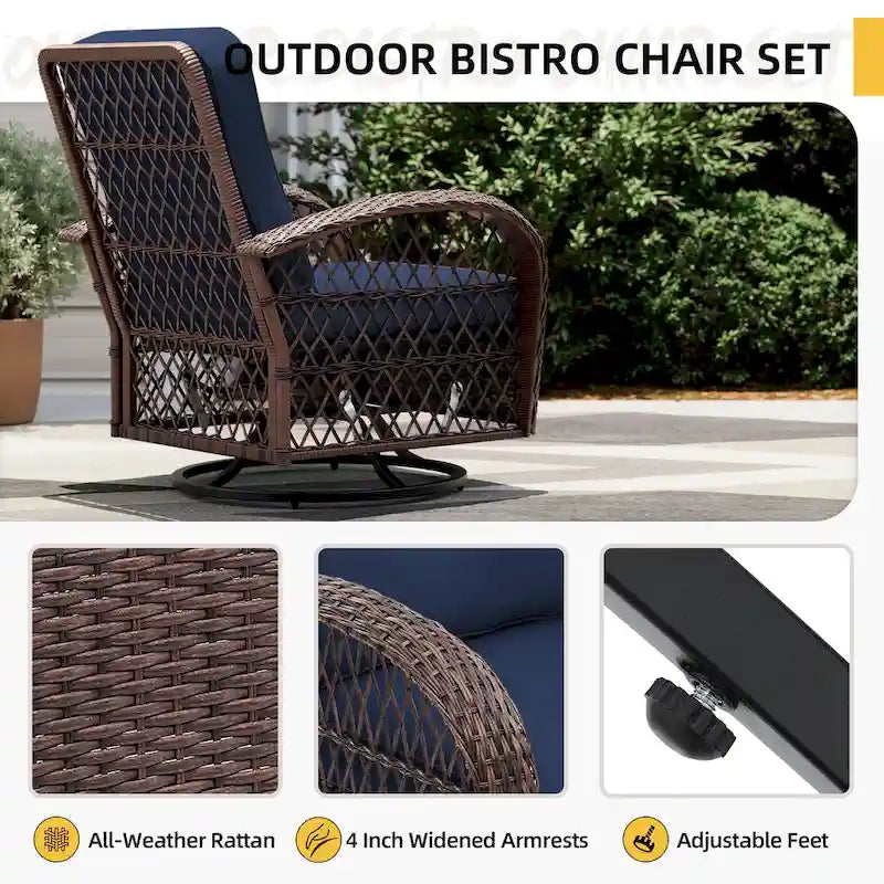 Ensemble de 4 fauteuils à bascule et pivotants d'extérieur en osier UPHA avec coussins