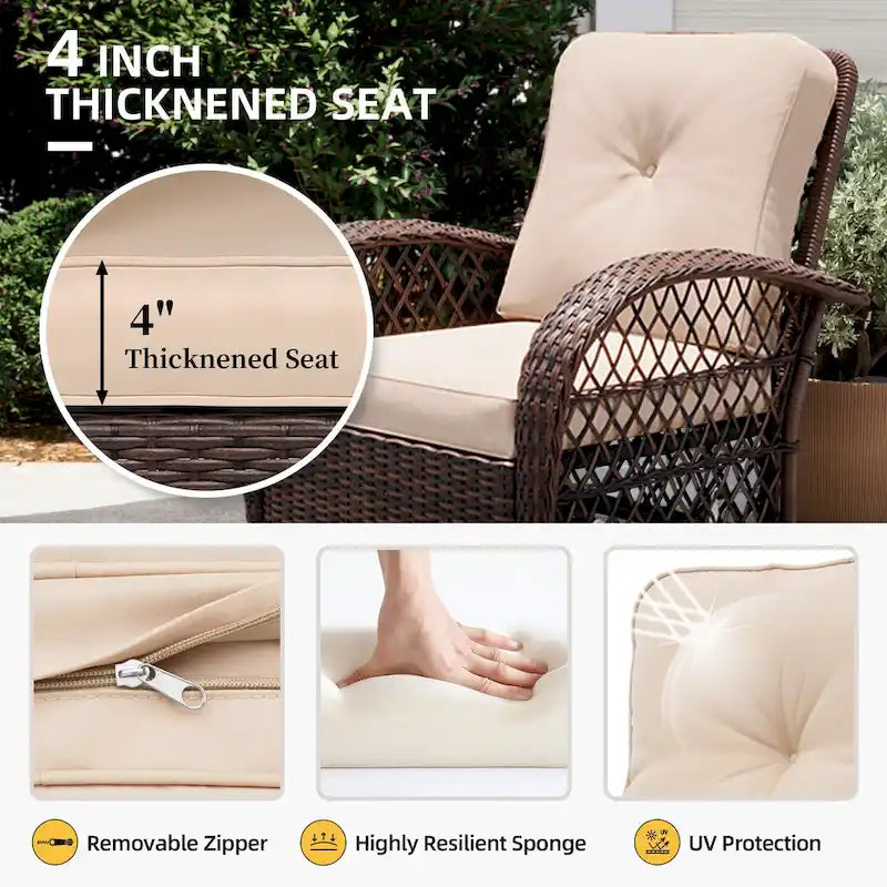 Ensemble de 4 fauteuils à bascule et pivotants d'extérieur en osier UPHA avec coussins