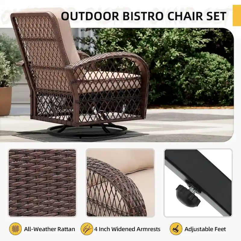 Ensemble de 4 fauteuils à bascule et pivotants d'extérieur en osier UPHA avec coussins