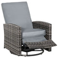 Fauteuil inclinable pivotant en osier Outsunny, dossier inclinable, repose-pieds relevable, rotation à 360°, coussins résistants à l'eau