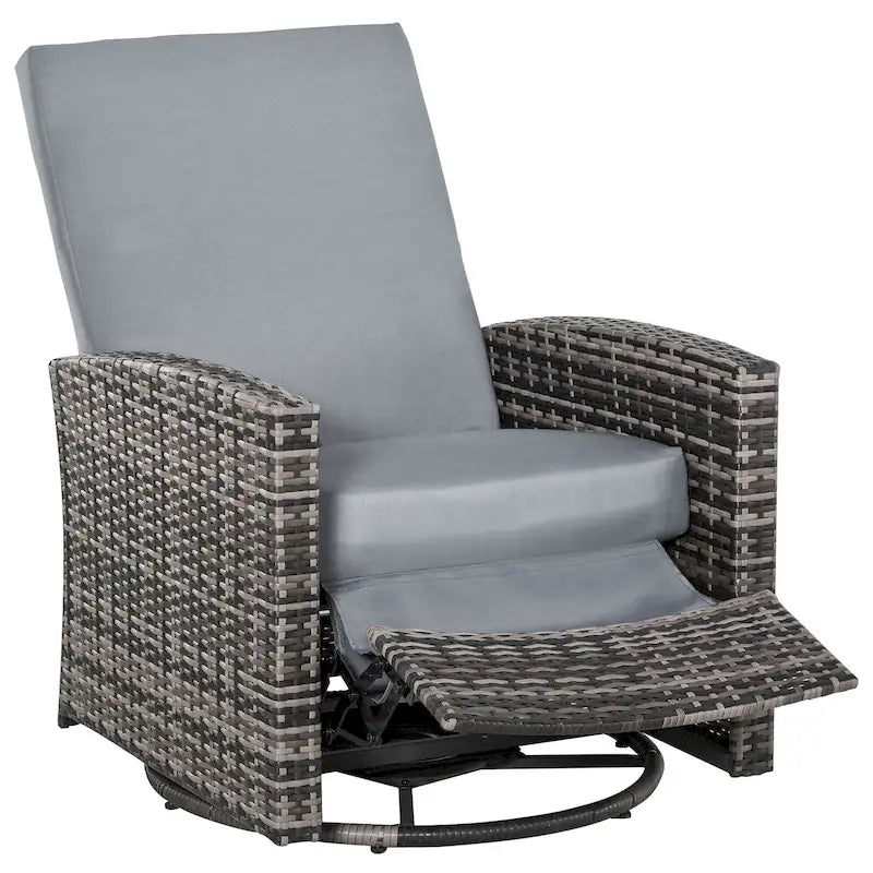 Fauteuil inclinable pivotant en osier Outsunny, dossier inclinable, repose-pieds relevable, rotation à 360°, coussins résistants à l'eau