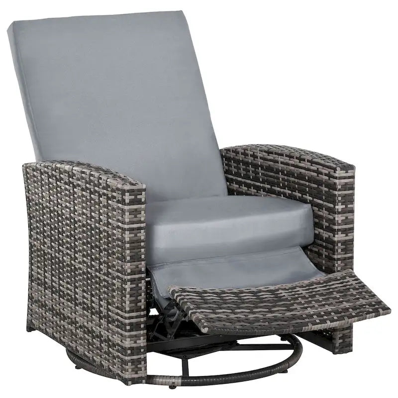 Outsunny Outdoor Wicker Swivel Recliner Chair, Reclining Backrest, Lifting Footrest, 360 Rotating, Water Resistant Cushions