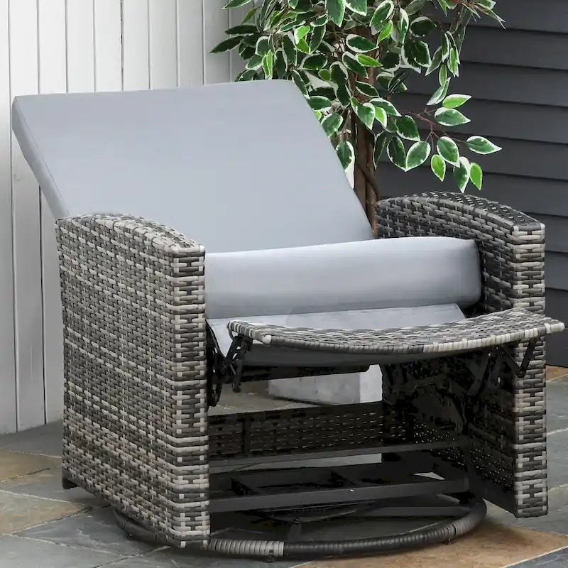 Fauteuil inclinable pivotant en osier Outsunny, dossier inclinable, repose-pieds relevable, rotation à 360°, coussins résistants à l'eau