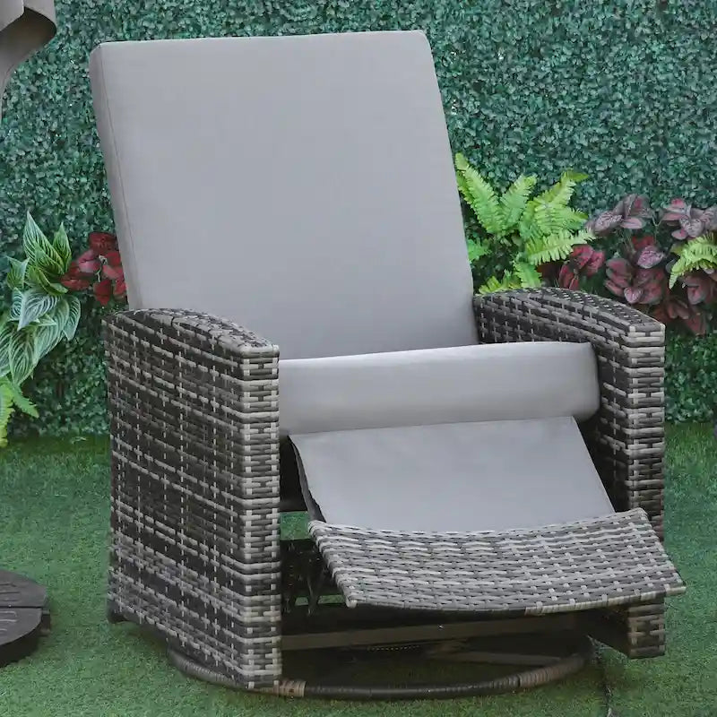Fauteuil inclinable pivotant en osier Outsunny, dossier inclinable, repose-pieds relevable, rotation à 360°, coussins résistants à l'eau