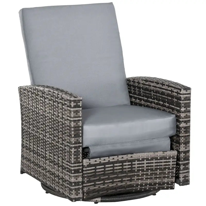Fauteuil inclinable pivotant en osier Outsunny, dossier inclinable, repose-pieds relevable, rotation à 360°, coussins résistants à l'eau