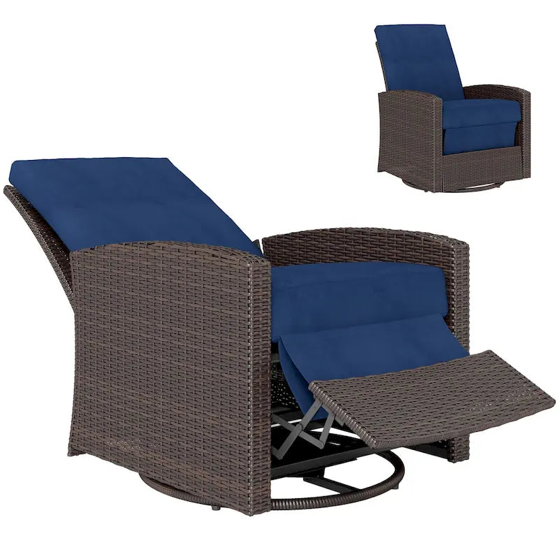 Fauteuil inclinable pivotant en osier Outsunny, dossier inclinable, repose-pieds relevable, rotation à 360°, coussins résistants à l'eau