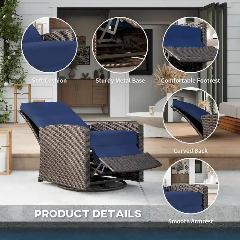 Fauteuil inclinable pivotant en osier Outsunny, dossier inclinable, repose-pieds relevable, rotation à 360°, coussins résistants à l'eau