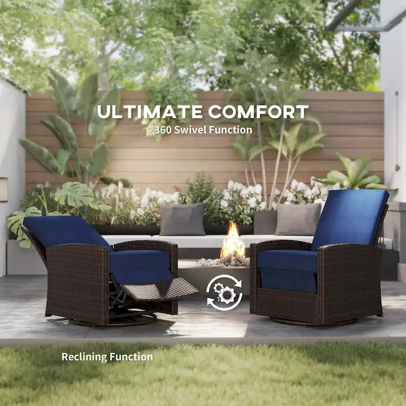 Fauteuil inclinable pivotant en osier Outsunny, dossier inclinable, repose-pieds relevable, rotation à 360°, coussins résistants à l'eau