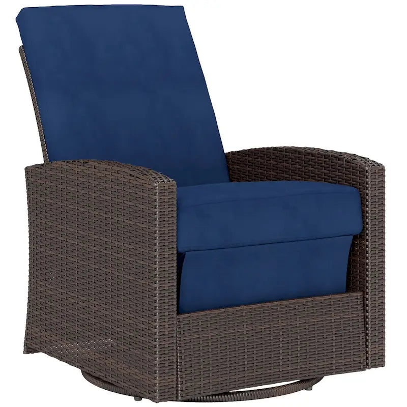 Fauteuil inclinable pivotant en osier Outsunny, dossier inclinable, repose-pieds relevable, rotation à 360°, coussins résistants à l'eau