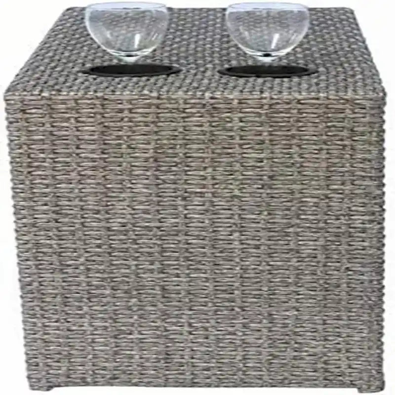 Table d'appoint d'extérieur en osier entièrement assemblée, gris mélangé
