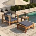 Ensemble de salon d'extérieur en bois d'acacia comprenant un fauteuil d'appoint, un pouf et une table d'appoint, ensemble de 3 chaises de canapé de patio pour jardin et balcon
