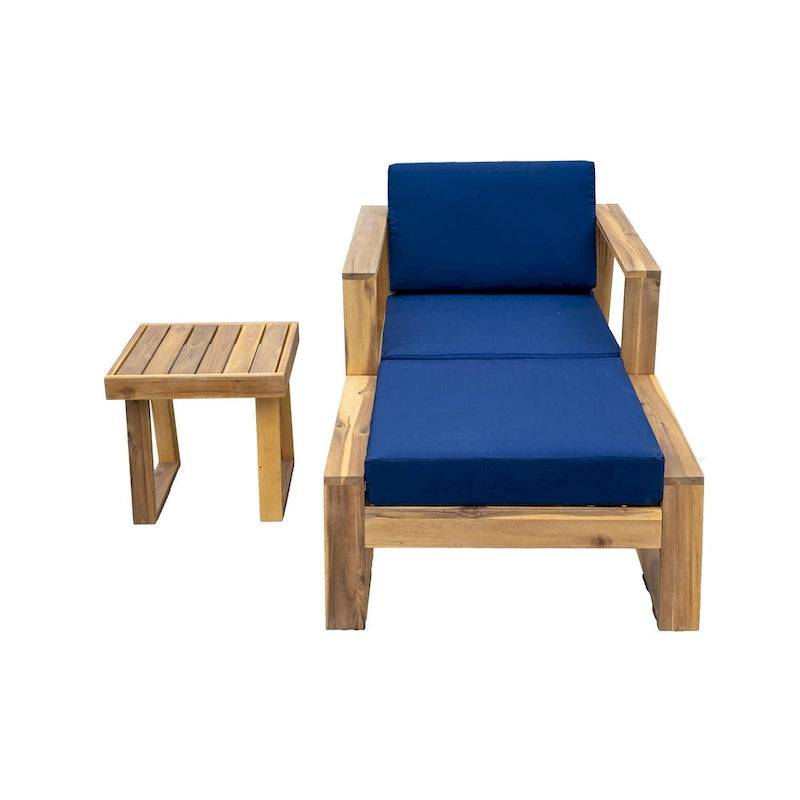 Ensemble de salon d'extérieur en bois d'acacia comprenant un fauteuil d'appoint, un pouf et une table d'appoint, ensemble de 3 chaises de canapé de patio pour jardin et balcon