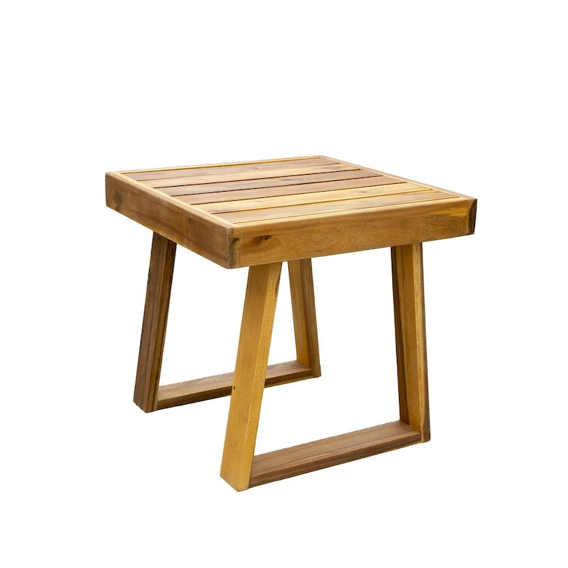 Ensemble de salon d'extérieur en bois d'acacia comprenant un fauteuil d'appoint, un pouf et une table d'appoint, ensemble de 3 chaises de canapé de patio pour jardin et balcon